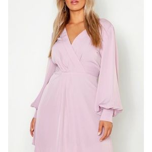 Plus wrap balloon sleeve skater dress blush